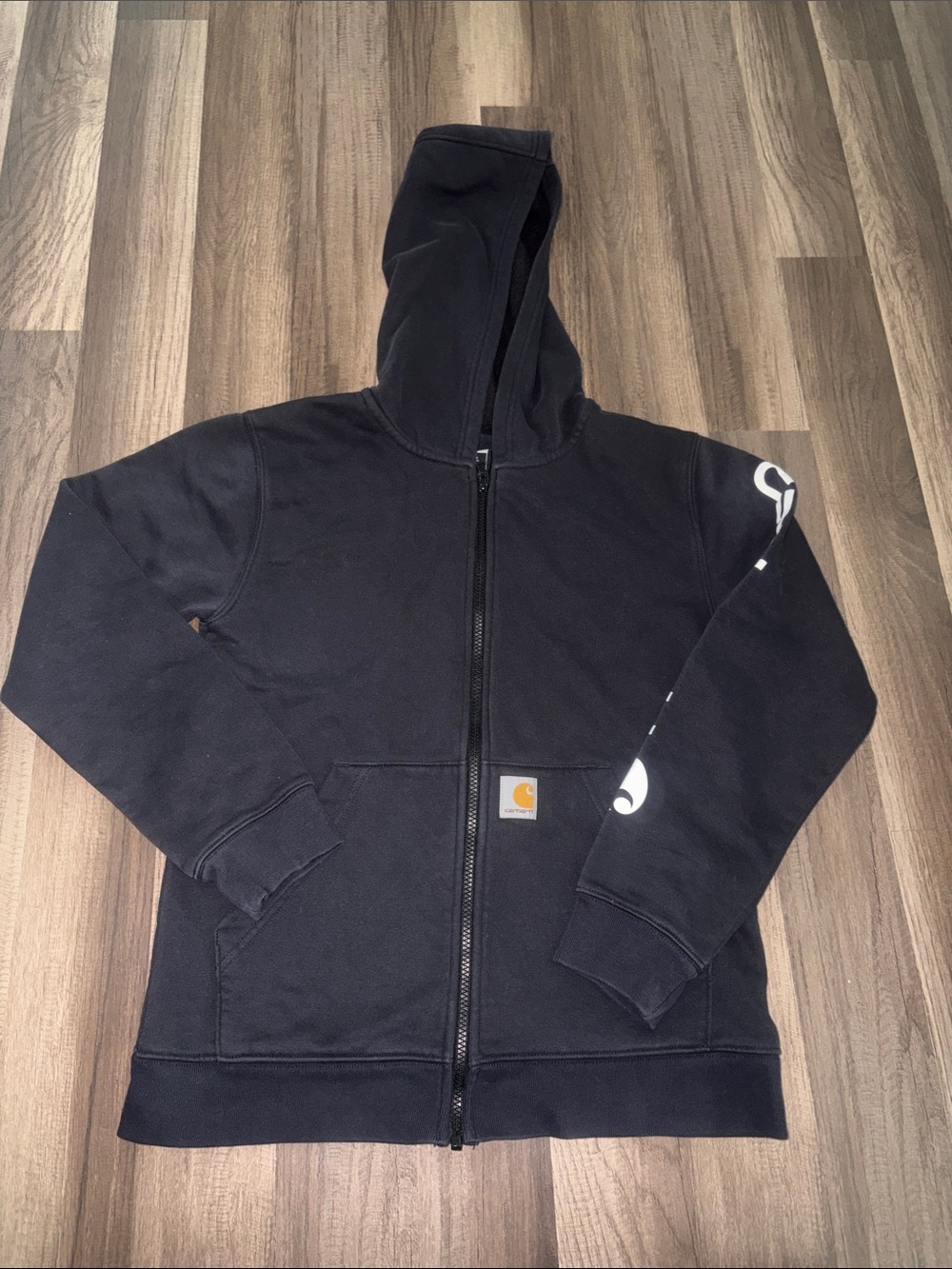 Carhartt Full Zip Hoodie Sleeve Graphic Logo Black Sweatshirt